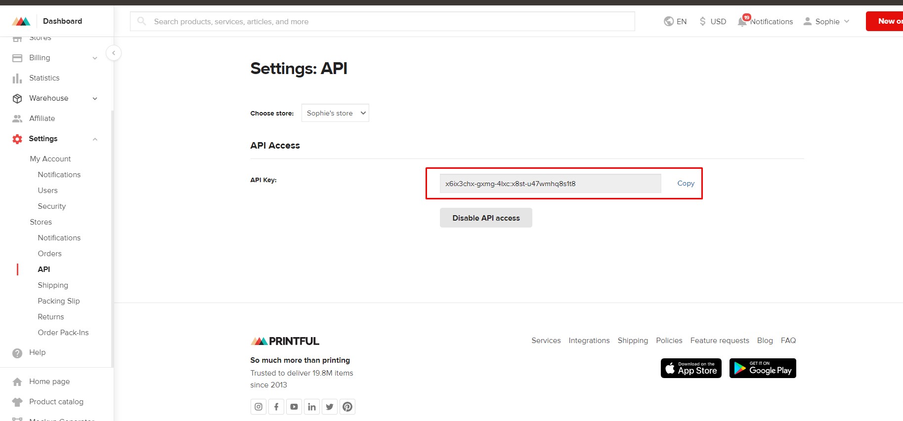 printful settings api